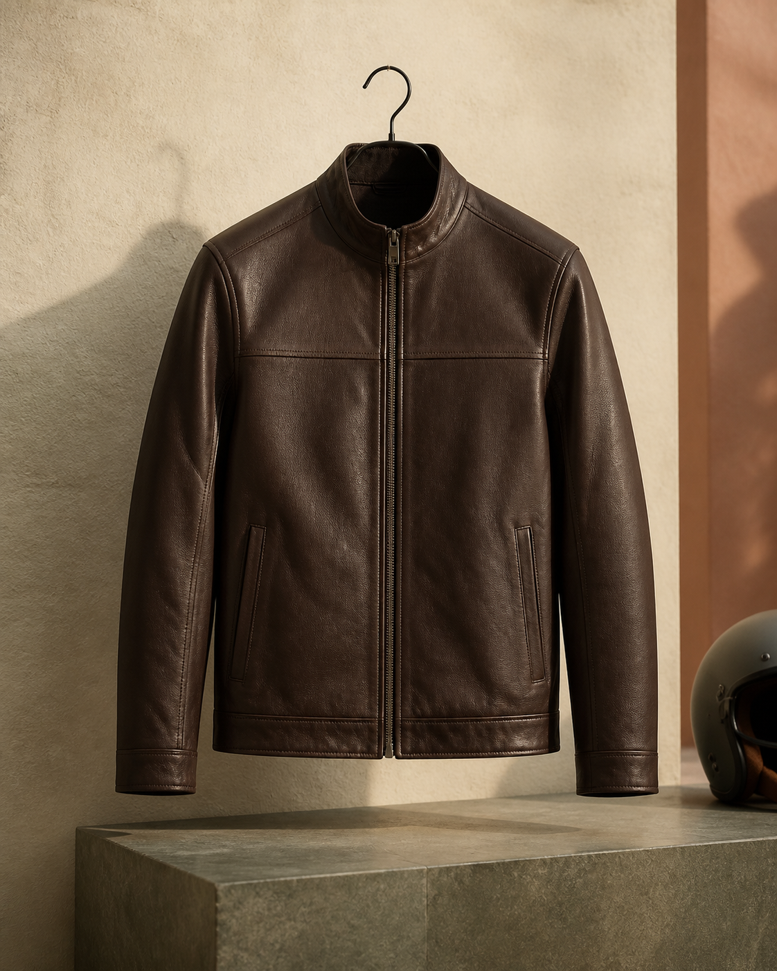 Chaqueta Horizonte de cuero espresso, producto ficticio