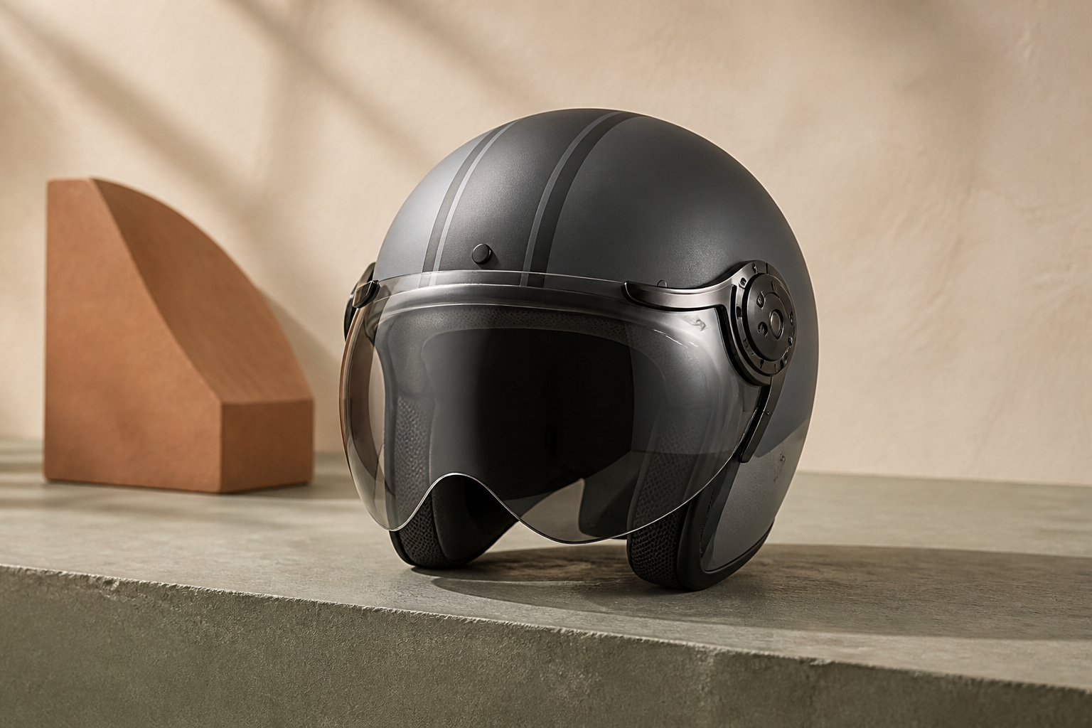Casco abierto grafito con visor ahumado presentado como producto destacado